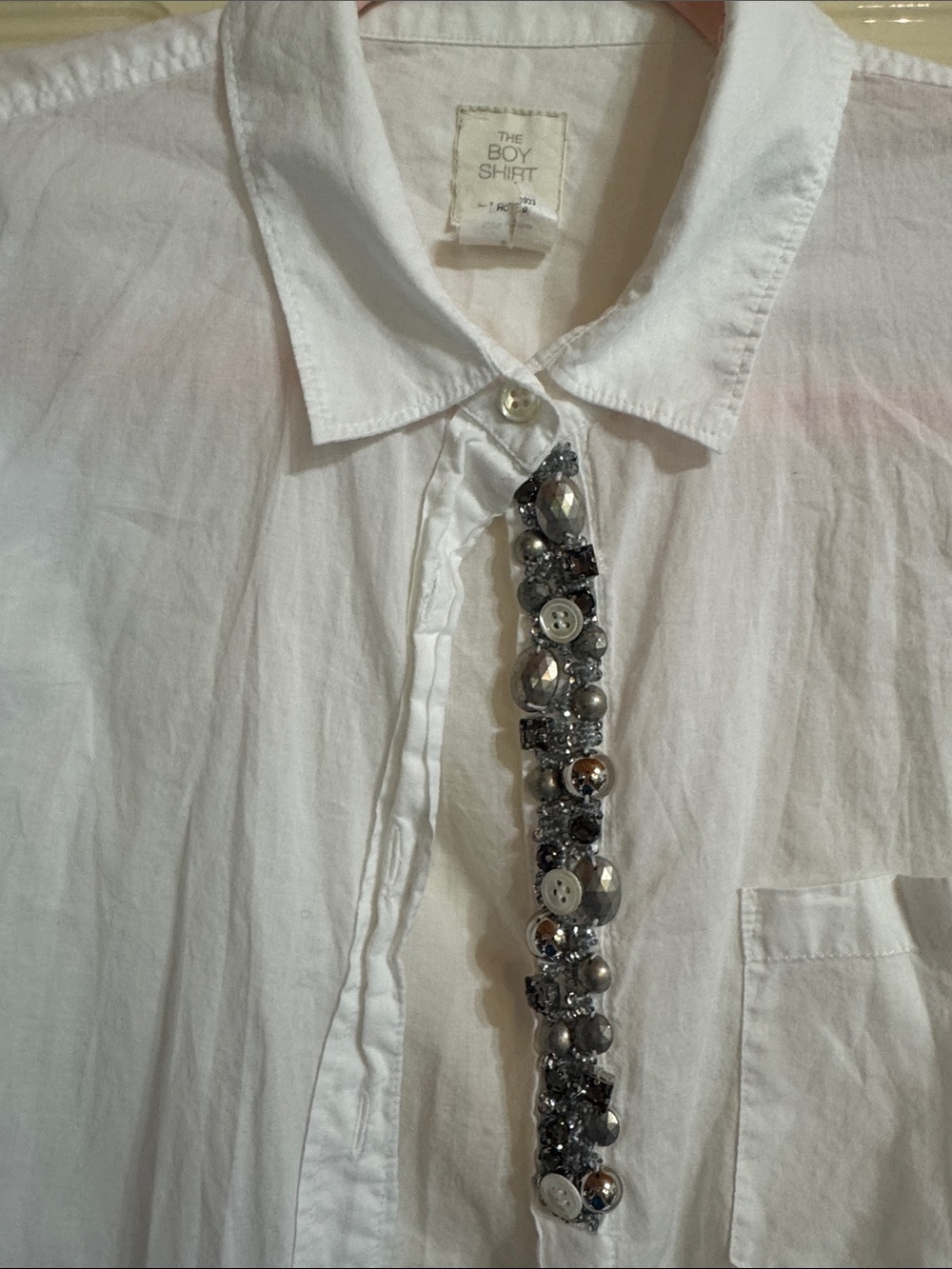 White Men's Long-Sleeve Button-Up Shirt with Beaded Placket - Picture 2 of 9